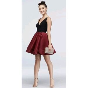 Y2K Dance Recital Spaghetti strap satin skirt flare dress Size 1 Black Red